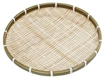 Panier à Fruit en Bambou Paniers Tissés Plats et Peu Profond Panier Rond Rangement Plateau de Service Rond Panier À Pain Conteneurs De Stockage De Ferme pour La Nourriture (35cm)
