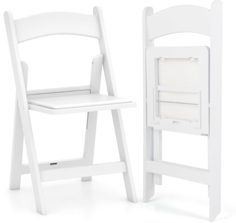GIANTEX Set mit 2 Klappstühlen aus Kunstharz, Gartenstühle mit gepolsterten Sitzen, stapelbar, statische Belastung 500 kg, leichte Stühle für Hochzeiten, Veranstaltungen, Partys