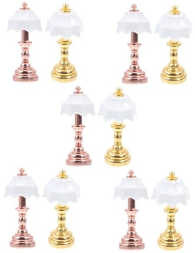 GARVALON 10 Pcs Dollhouse Table Lamp Mini House Floor Light Battery Operated Dolls House Lights Miniature Mini Lamp Ornament Mini House Adornment Mini Floor Lamp Dollhouse Accessories Iron