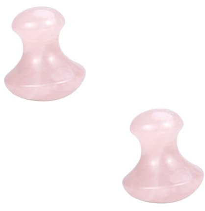 KOMBIUDA Lot de 2 massages en forme de champignons - Cuillère de jade en quartz rose - Grattoir de massage relaxant - Masseur Guasha pour le cou - Blanc