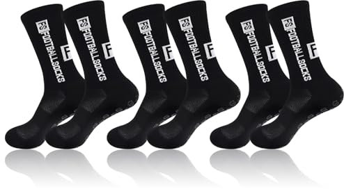 3 Paare Fußballsocken für Herren Damen Anti Rutsch Grip Fußball Socken für Herren Damen Sportsocken Fußball Absorbiert Schweiß 39-46 Atmungsaktiv Laufsocken Kompression Elastische Socken(Schwarz)