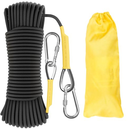 Aystkniet Outdoor-Seil 8mm mit 2 Stahlhaken Geflecht Nylon Seil für Wandern Baumfällung Outdoor Sport Camping Garten im Freien 10m 20m 30m 50m 70m (Schwarz, 8mm-20M)
