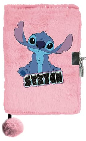 Goldkids - Tagebuch Mädchen mit Schloss Flauschig Plüsch - Notizbuch A5 - Kinder-Tagebuch - 96 Blätter (Stitch Rosa)