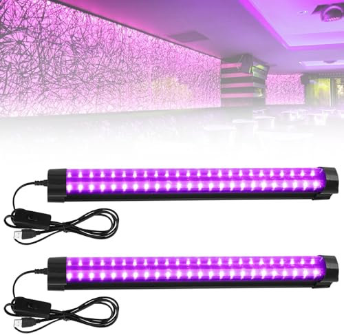 WIYETY 2 unidades de luz LED negra: 10 W lámpara de luz negra con interruptor y conector USB, luz negra UV, tubo de luz UV para fiesta, discoteca, club, bar, iluminación de escenario