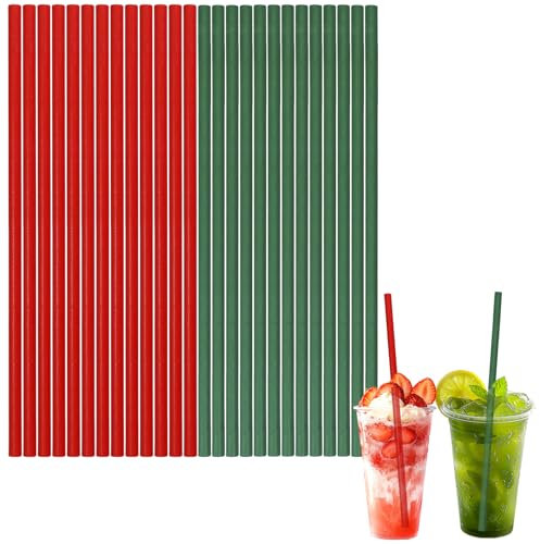 100Pcs Paper Straws for Craft,8 Inch 6mm Bore Biodegradable Disposable Straws,Red&Green Colored Paper Drinking Straws Coffee Juice Cocktail Straws for Christmas Birthday Party and DIY Decorations