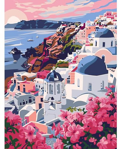 feelive Paysage Peinture par Numéro pour Adulte, Ville Kit de Peinture à l'huile sur Toile Bricolage pour Enfant Débutants Avec Pinceau Pigment Acrylique 30x40cm
