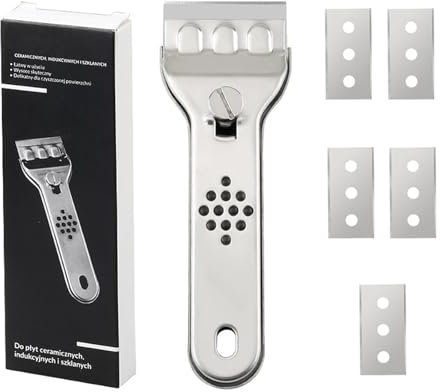 Jidyllic Raschietto Vetroceramica Professionale,Raschietto in Acciaio Inox per Vetro con 20 Lame di Ricambio Raschietto per Piano Cottura per Pulizia Etichette Decalcomanie Adesivi