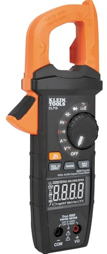 Klein Tools CL710 Pinza Amperimétrica Digital 600A AC/DC | Multímetro de Pinza TRMS Auto Rango Profesional | Voltaje Resistencia Frecuencia Capacitancia | NCV LoZ Prueba de Continuidad CAT III
