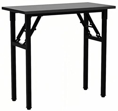 DEILALY Folding Tables Desk, 80 cm Black Portable Computer Desk, Small Compact Office Desk, Gaming Desk, Study Table, Bureau de Travail, Wood Desk with Black Metal Frame-Black