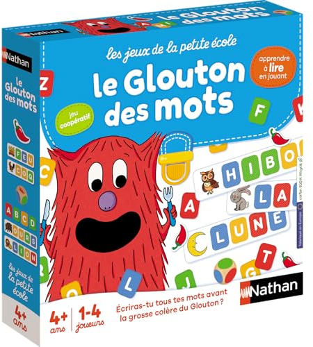 Jeu éducatif Nathan Le glouton des mots | Lesen und Schreiben lernen, Wörter und Buchstaben erkennen, Spaß beim Lernen, 27 Wortkarten, 152 Buchstaben
