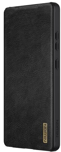 Nillkin Qin Pro Custodia per Samsung Galaxy S25 Ultra - Custodia a libro con custodia protettiva per fotocamera - spazio per due carte nero