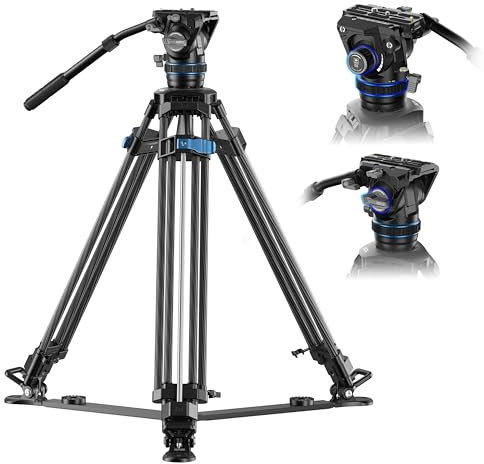 SIRUI SQ75 Carbon Fiber Video Tripod with Hydraulic Fluid Head S5, 70.1 Rapid-System Camera Video Tripod, Step-Less Damping on Pan/Tilt, Dual Quick-Release Plate Mode, Max Load 8kg/17.6lb (SQ75+S5)