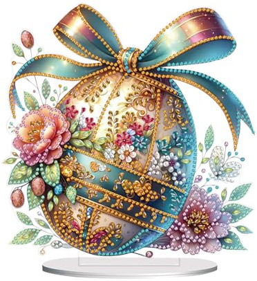 Diamond Painting Ostern Tischdeko, Osterei Diamond Painting Basteln Malset, Osterei Diamond Painting Frühling, Ostern Deko Tisch Diamant Malerei Aufsteller, DIY Ostern Diamant Painting Bastelset (A)
