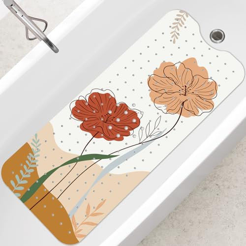SHUCHING Tapis de Bain Antidérapant Fleurs Boho, Tapis Antidérapant Baignoire 100 X 40 cm, Bohême Tapis de Douche sans BPA Lavable en Machine et Résistant à la Moisissure