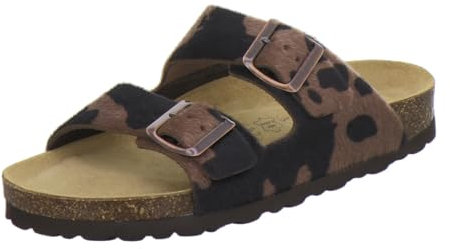 AFS-Schuhe 2100, Flache Sandalen Damen Leder Pantoletten, bequem Sommer Fußbett und Schnalle (40 EU, Kuh)