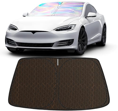Sonnenschutz Auto Frontscheibe für Tesla Model Y Model 3, Irideszente Windschutzscheibe Sonnenschutz, Frontscheibenabdeckung für Sommer Blockiert UV Hitze,5 Schichten 480T Laser Titansilber Autoblende