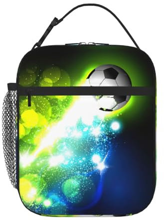JEJEA Bolsa de almuerzo con estampado de balón de fútbol para mujeres, hombres y adultos, lonchera con bolsillo frontal