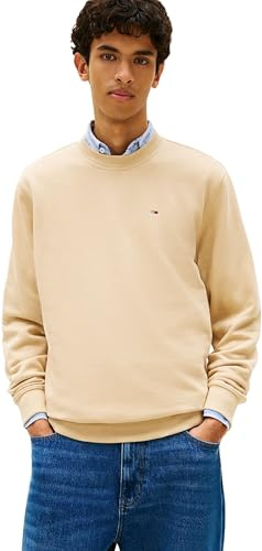 Tommy Jeans Herren Sweatshirt Regular Fit Flag Fleece Rundhalsausschnitt, Beige (Gentle Gold), XL