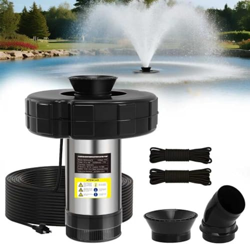 KYZDZQ 15000 GPH Pond Fountain Aerator, 110V,Floating Pond Fountain Pump with Stainless Steel Body, Pond Aerator Pump for Small & Large Ponds and Lakes (Black)