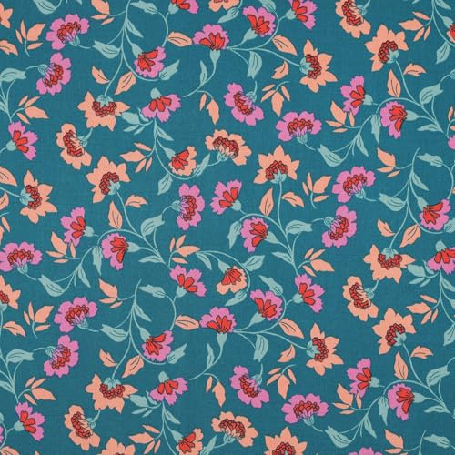 MAGAM-Stoffe Abby Mode Stoff aus Holland Viskose Meterware ab 50cm (Rosella Stretch Blumen petrol)