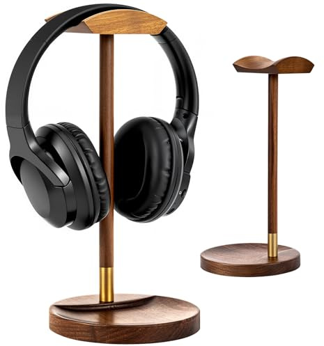 Plehood Headphone Stand for Desk, Solid Wood Headset Hanger Gaming Holder, Desktop Earphone Artful Functional Craftsmanship Stand for All Headsets with Solid Wooden Base