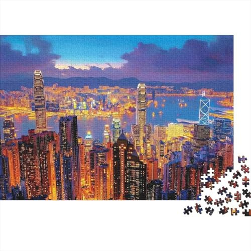 Hong Kong Cityscape 1000 Piece Jigsaw Puzzle Paper for Adults Night Lights Puzzle Game for Family Home Relaxation 52x38cm/1000pcs