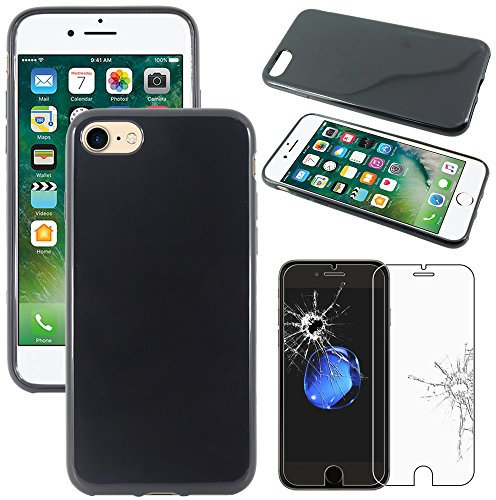 ebestStar - Coque pour iPhone 7, iPhone 8 Apple, Etui Protection Silicone Antichoc, Souple Slim, Noir + Verre Trempé