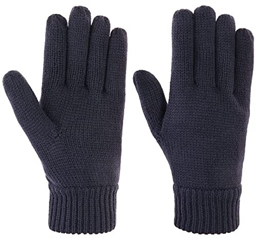 Lipodo Thinsulate 3M Strickhandschuhe Damen/Herren - Handschuhe mit Fleecefutter - Herbst/Winter- Outdoor Fingerhandschuhe- Elastischer Rippstrick - dunkelblau L
