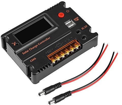 Solar Controller, DC 12V/24V 10A Portable Safety Solar Panel Battery Charger Voltage System Intelligent Regulator Charging Controller with Dual USB DC Output