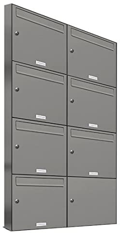 AL Briefkastensysteme 7er Briefkastenanlage Aluminiumgrau RAL 9007, Premium Briefkasten DIN A4, 7 Fach Postkasten modern Aufputz