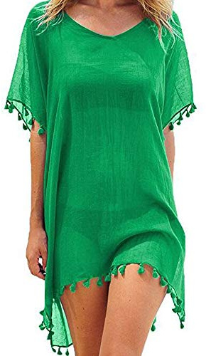 Voqeen Chiffon Beachwear, Womens Tassel Bikini Cover Up Swim Beach Dress