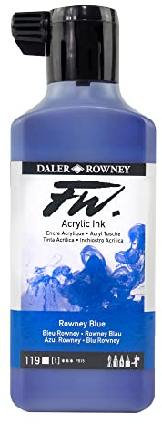 Daler-Rowney FW Acrylic Artists Ink, 180ml/6oz Plastic Bottle, Rowney Blue (D160181119)