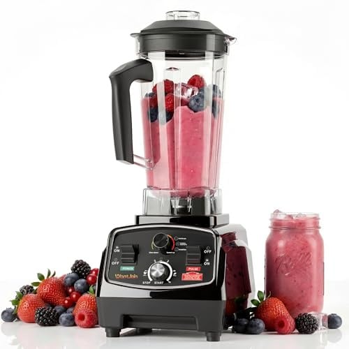 WantJoin Professional Blender, ETL listed 2000ml Commercial Blender for kitchen Max 1800W High Power Home and Commercial with Timer, Smoothie Maker 2000ml for Crushing Ice, Frozen Dessert, Soup,fish