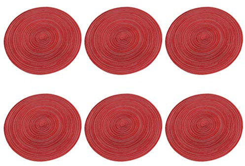 BESTonZON 6 Stücke Untersetzer Runde Geflochtene Tischsets Indoor Outdoor Platzset Küchenmatte für Esstisch 36 * 36 cm Rot