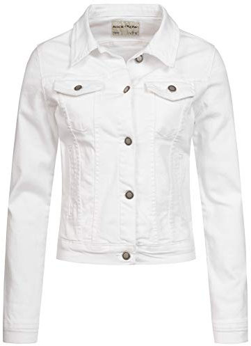 Rock Creek Damen Jeans Jacke Übergangs Jacke Denim Blouson Stretch Kurz Classic Jeansjacken Urban Stonewash D-401 Weiß XXXL