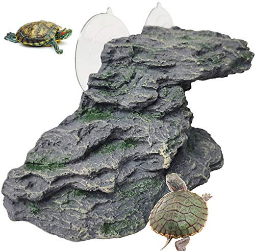 Schildkröten-Plattform für Reptilien, Klettern, Schiefer, Kunstharz, Stufe, Stein, Aquarium-Ornament, Felsenlandschaftsbau, Dekoration mit Saugnäpfen, für Frösche, Molche, Amphibien, Eidechse