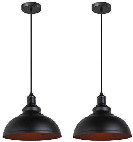 iDEGU 2 Stück Pendelleuchte Industrielle Vintage Pendellampe E27 Retro Lampe Metall Hängelampe für Küche Esszimmer Wohnzimmer Restaurant, Ø29cm (Schwarz)