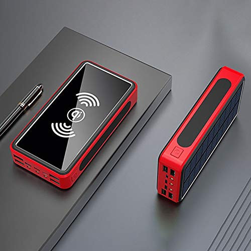 Power Bank Carga Inalámbrica Panel De Batería Solar Powerbank Cargador De Teléfono Móvil De Gran Capacidad Paquete De Batería Externo,Rojo,80000mAh