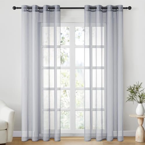CUTEWIND Vorhänge Grau Wohnzimmer Modern Gardinen mit Ösen Transparent 2er Set, 225 cm Lang, 140 cm Breit, Gardinen Schal Vorhang Durchsichtig für Schlafzimmer Sheer Curtains