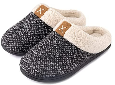 ULTRAIDEAS Ladies' Cozy Memory Foam Slippers Fuzzy Wool-Like Plush Fleece Lined House Shoes w/Indoor, Outdoor Anti-Skid Rubber Sole(Grey, 5-6 UK)