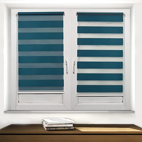 TROYAHOME® Doppelrollo Klemmfix Ohne Bohren Duo Rollo Fenster Rollo Easyfix (Petrol, 70 x 150 cm (Stoffbreite 67 cm)