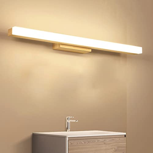 LOGT LED Spiegellampe Holz Wandleuchte 60cm Spiegelleuchte Innen Schminklampe Für Spiegel Wandmontage Badezimmer IP44 Wasserdicht Badlampe 4000K