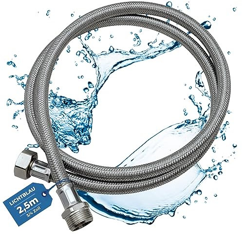 LICHTBLAU Knickfester Aquastop Verlängerungsschlauch I 2,5m I Anschluss 3/4 Zoll Waschmaschine Geschirrspüler I 2982 Panzerschlauch Gerade/Gerade inkl, Dichtung I universell verwendbar