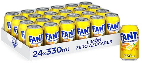 Fanta Limón Zero Azúcares - Refresco de Limón Zero Azúcares Añadidos- Lata 330 Ml Pack de 24