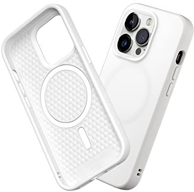 RhinoShield Case kompatibel mit [iPhone 14 Pro] | SolidSuit - MagSafe-kompatibel -Stoßdämpfende & schlanke Schutzhülle mit Premium Finish - 3.5 Meter Fallschutz - Klassik Weiß