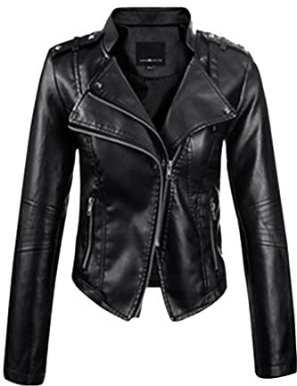 Rumity Schwarze Damen Lederimitat Jacke mit Nieten im Biker-Stil Bikerjacke Kunstlederjacke Damen Lederjacke Motorradjacke Damen Outdoor Jacken FüR Damen Größen S - 4XL
