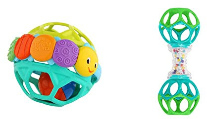 Bright Starts, Juguete Flexi Ball &, Oball, sonajero con texturas y bolas multicolor, juguete de motricidad para bebés, fácil de agarrar, ideal para viajar, desde recién nacido