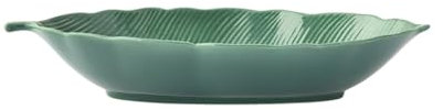 COFFRET PLAT CREUX 26x11,5CM FORME FEUILLE TROPICAL VERT FONCE EN PORCELAINE