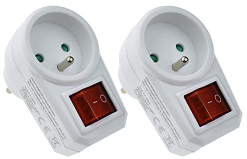 2 adaptadores de enchufe con interruptor, color blanco, 16 A, 230 V, 3680 W