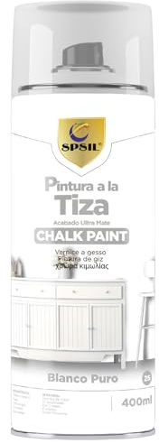 SPSIL Pintura a la Tiza en Spray color Blanco Puro 400ml - Transformar Muebles y Proyectos de Carpintería - Interiores y Exteriores - Secado Rápido